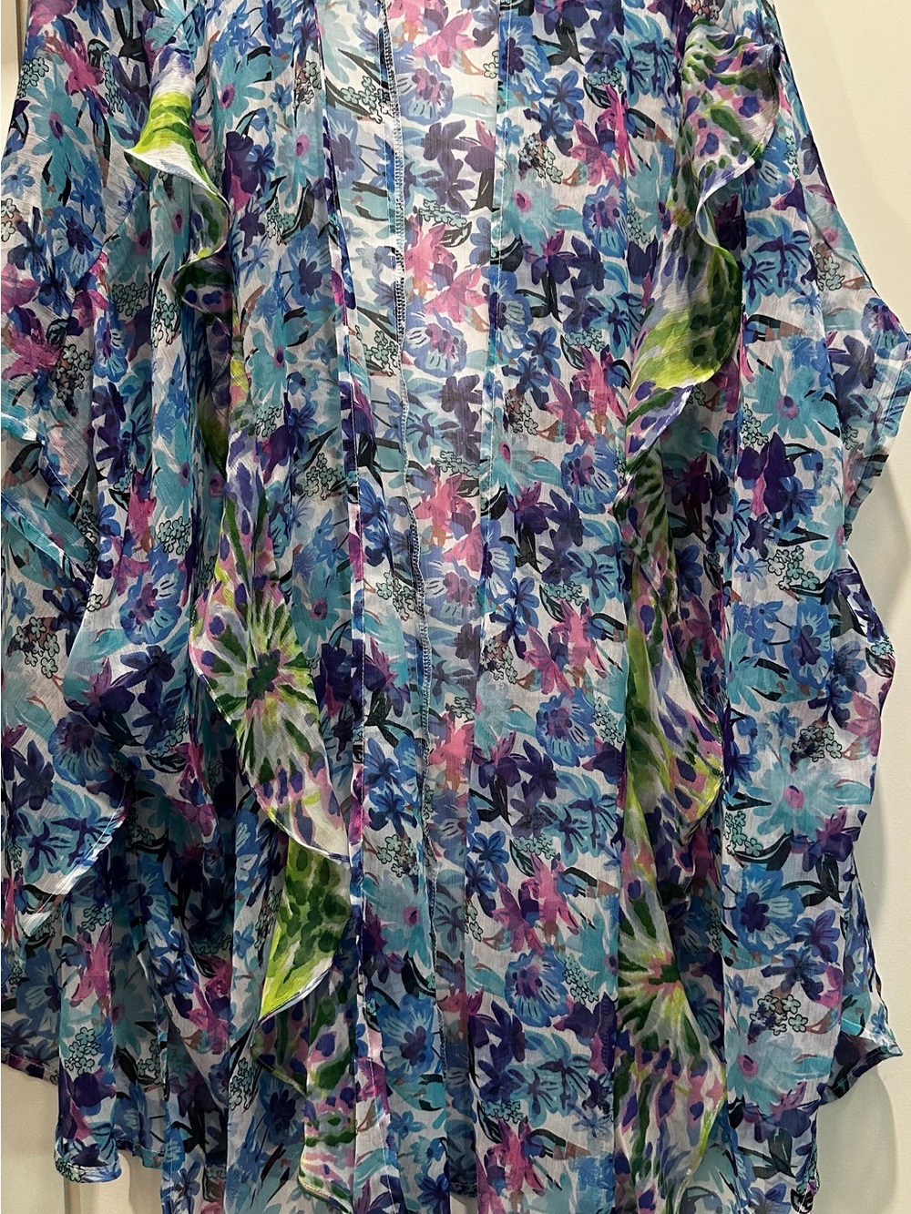 Steve Madden Blue Multi Floral Ruffle Kimono